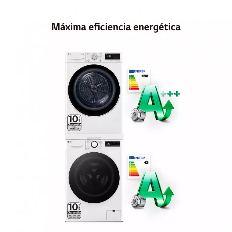LG Torre de Lavado, Blanca, Lavadora inteligente 9kg, 1400rpm, 10% más eficiente que A + Secadora 8kg, A+++, TORRE0908KG.SET